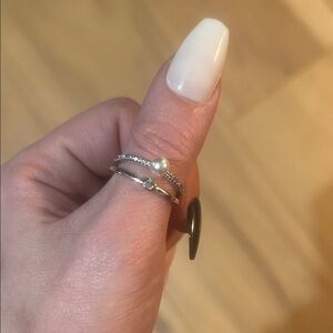 Pandora Pearl & 925 Silver Double Ring